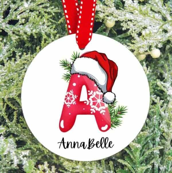 Personalized Name Ornament with Santa Hat