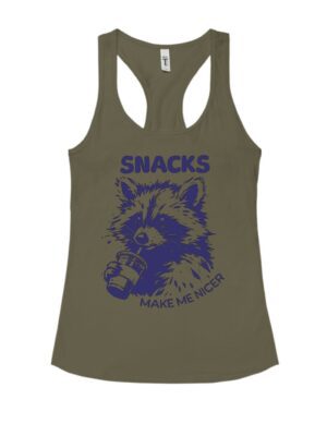 Snacks Make Me Nicer| Next Level Racerback Tank| Military Green