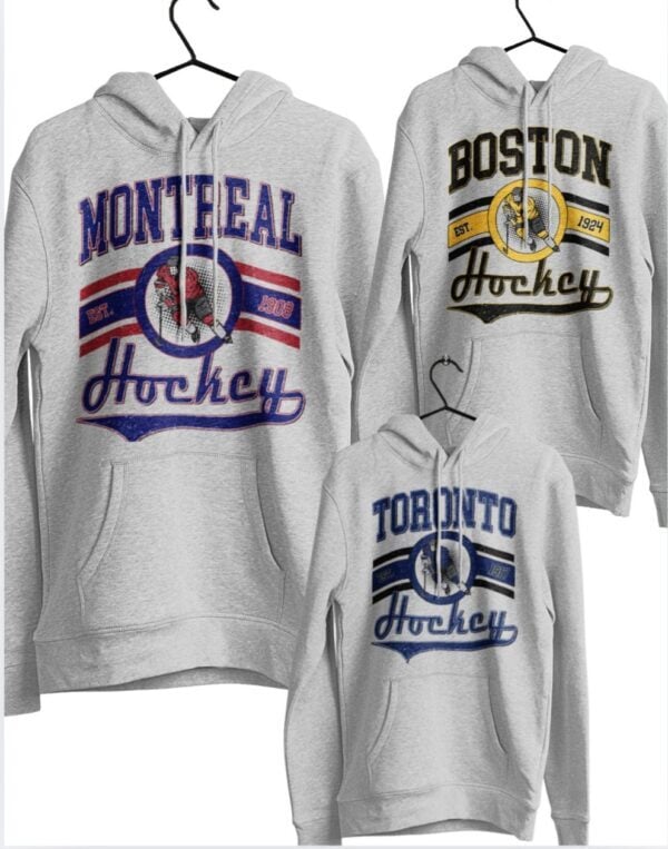 Vintage Print Hockey| Hooded Sweatshirt| Sport Grey