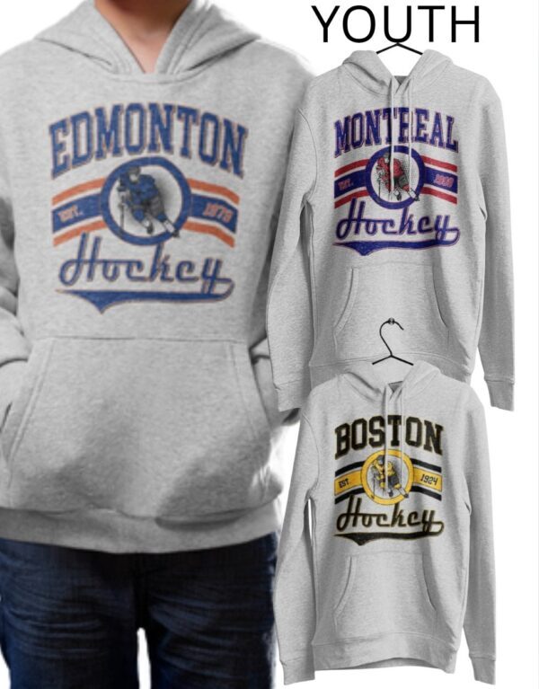 Youth Vintage Style Hockey| Hooded Sweatshirt| Sport Grey