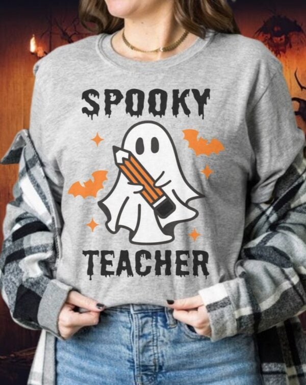 Pre-Order-Spooky Teacher Ghost| Gildan Tee| Sport Grey