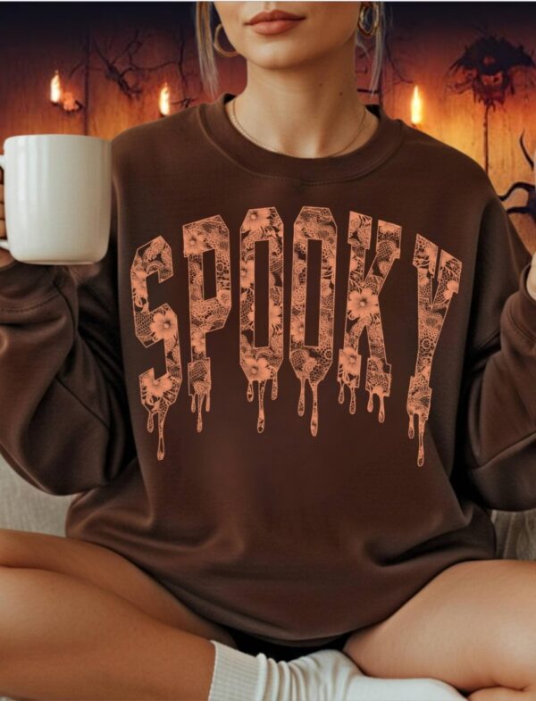 Pre-Order-Orange Lace Spooky| Crewneck Sweatshirt| Dark Chocolate