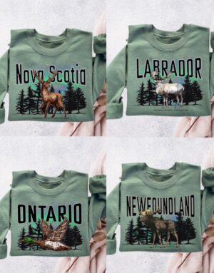 Custom provincial crewneck sweatshirt with personalized city and province text – Cozy East Coast Canadian apparel" Northern Lights.